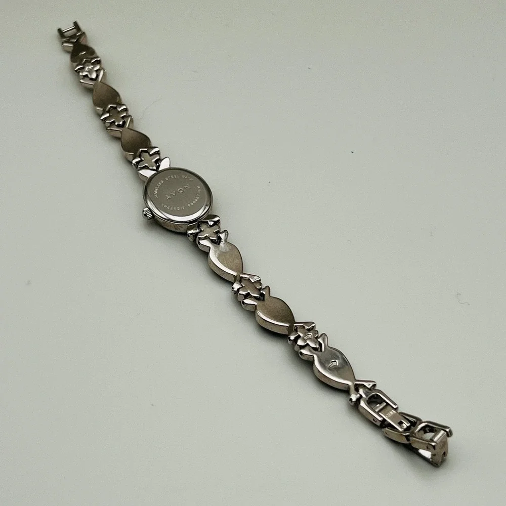 Vintage Avon Watch Tigers Eye and Onyx Silver Tone Timeless Beauty Not Running